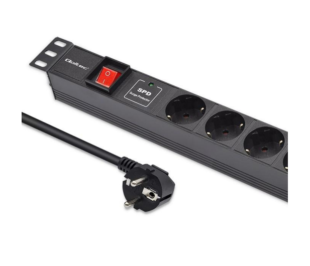Qoltec Aluminiowa Listwa zasilająca PDU do RACK 19'' 1U 16A 6xSCH - 1257493 - zdjęcie